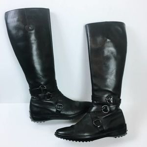 Tod's Ascot Tall Leather Riding Boots Rubber Sole